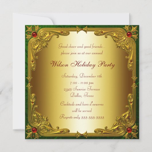 Elegant Rood Groen Goud Kerstfeest Kaart (Achterkant)
