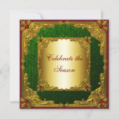 Elegant Rood Groen Goud Kerstfeest Kaart (Voorkant)