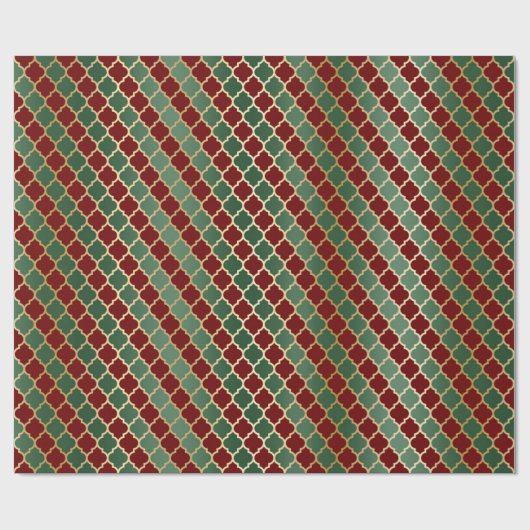 Elegant rood groen goud luxe quatrefoil patroon cadeaupapier (Vlak)