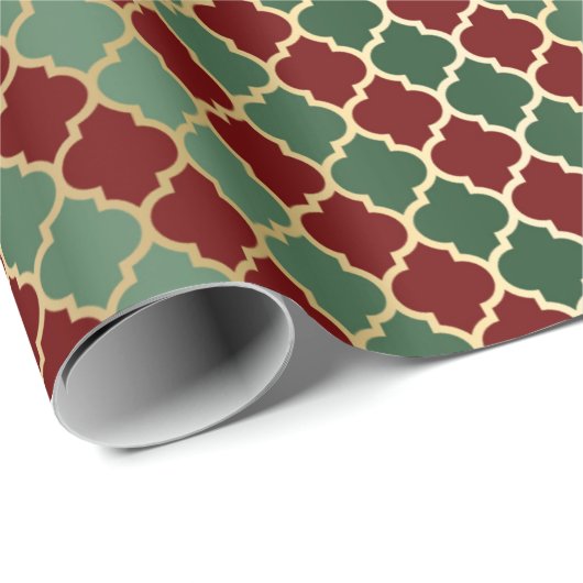 Elegant rood groen goud luxe quatrefoil patroon cadeaupapier (Rol Hoek)
