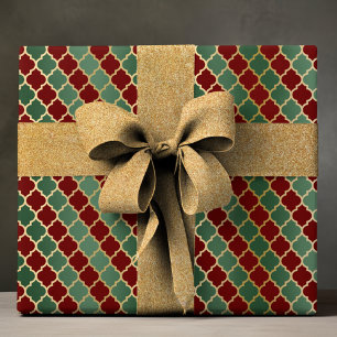 Elegant rood groen goud luxe quatrefoil patroon cadeaupapier