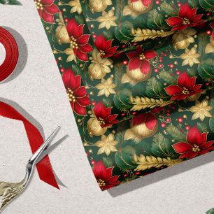 Elegant Rood Groen Goud Sierlijk Kerstmis Cadeaupapier