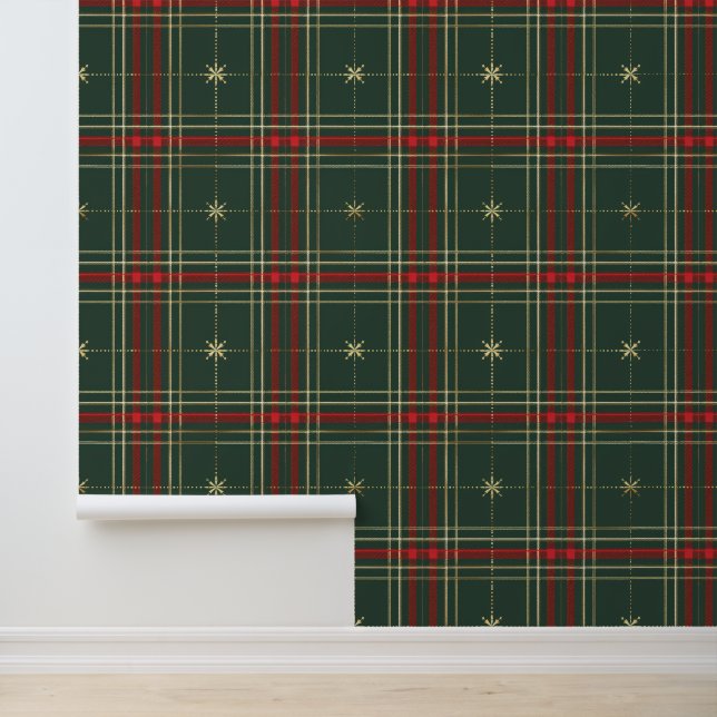 Elegant rood groen goud tartan patroon behang (Applicatie)