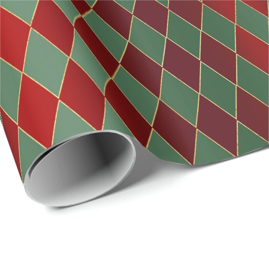 Elegant Rood Groen Harlekijn Luxe Patroon Cadeaupapier (Rol Hoek)