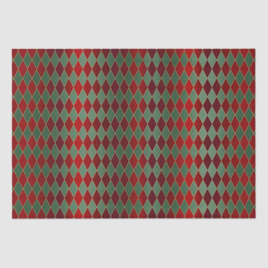 Elegant Rood Groen Harlekijn Luxe Patroon Tissuepapier (Voorkant)