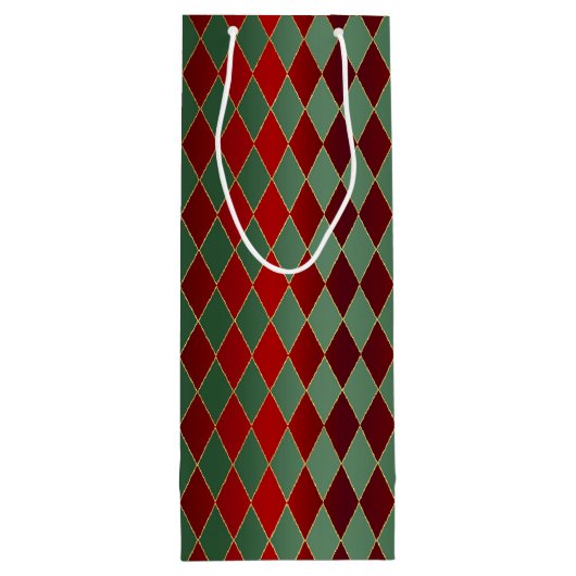 Elegant Rood Groen Harlekijn Luxe Patroon Wijn Cadeautas (Achterkant)