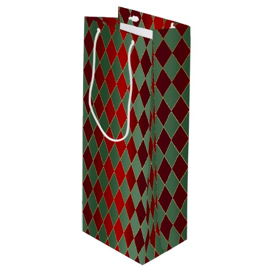 Elegant Rood Groen Harlekijn Luxe Patroon Wijn Cadeautas (Voorkant Gekanteld)