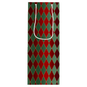 Elegant Rood Groen Harlekijn Luxe Patroon Wijn Cadeautas