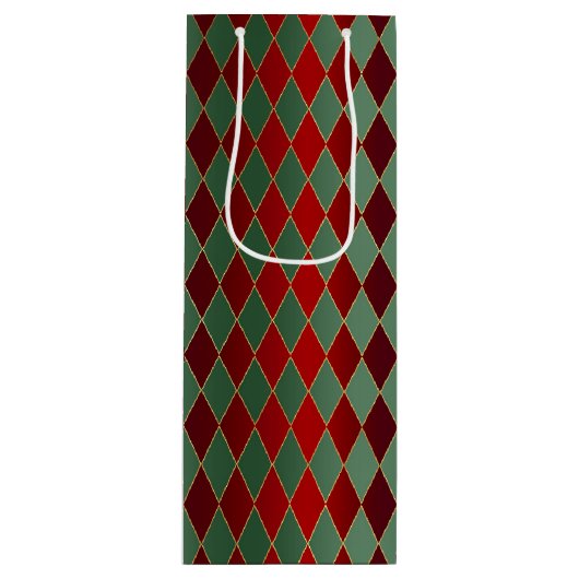 Elegant Rood Groen Harlekijn Luxe Patroon Wijn Cadeautas (Voorkant)