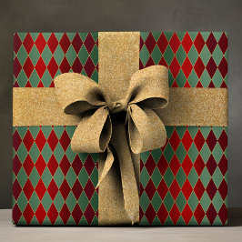Elegant rood-groen harlekijn luxueus patroon cadeaupapier