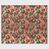 Elegant  rood groen kerstballen goud cadeaupapier (Vlak)