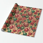 Elegant  rood groen kerstballen goud cadeaupapier (Uitgerold)