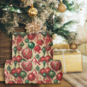 Elegant  rood groen kerstballen goud cadeaupapier