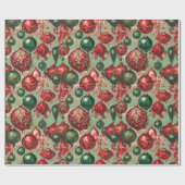 Elegant  rood groen kerstballen salie cadeaupapier (Vlak)