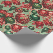 Elegant  rood groen kerstballen salie cadeaupapier (Hoek)