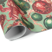Elegant  rood groen kerstballen salie cadeaupapier (Rol Hoek)