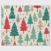 Elegant rood groen kerstboom patroon cadeaupapier (Vlak)