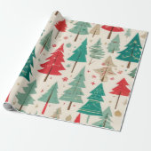 Elegant rood groen kerstboom patroon cadeaupapier (Uitgerold)