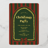 Elegant  rood groen kerstdiner folie uitnodiging (Voorkant)