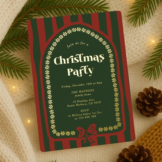 Elegant rood groen kerstdiner folie uitnodiging