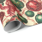 Elegant  Rood Groen Kerstmis Baubles Beige Cadeaupapier (Rol Hoek)