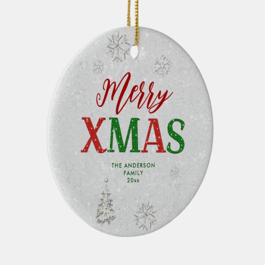 Elegant rood groen strass vrolijk wit kerst keramisch ornament (Rechts)