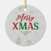 Elegant rood groen strass vrolijk wit kerst keramisch ornament (Voorkant)