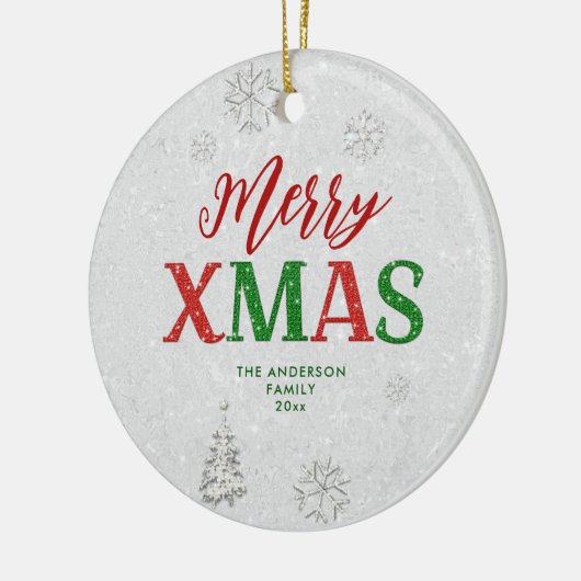 Elegant rood groen strass vrolijk wit kerst keramisch ornament (Links)