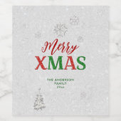 Elegant rood groen strass vrolijk wit kerst wijn etiket (Enkel label)