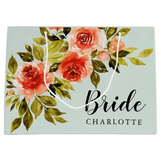 Elegant rood groen Waterverf bloemenbruid Groot Cadeauzakje (Voorkant)