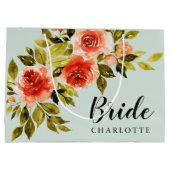 Elegant rood groen Waterverf bloemenbruid Groot Cadeauzakje (Achterkant)