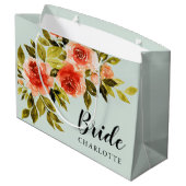 Elegant rood groen Waterverf bloemenbruid Groot Cadeauzakje (Achterkant Gekanteld)