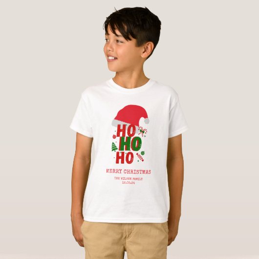 Elegant rood groen wit vrolijk kerstfeest t-shirt (Voorkant volledig)