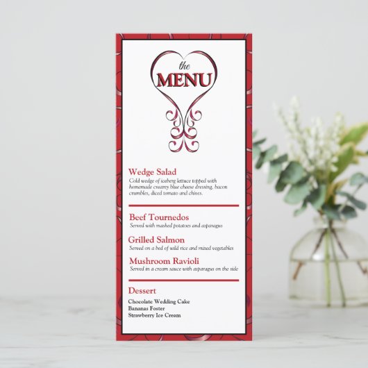 Elegant Rood Hart Plat Menu (Staand voorkant)