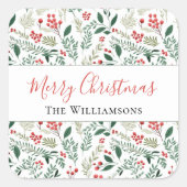 Elegant rood Holly Berry groen Vierkante Sticker (Voorkant)