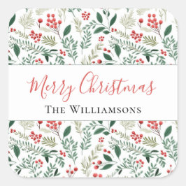 Elegant rood Holly Berry groen Vierkante Sticker