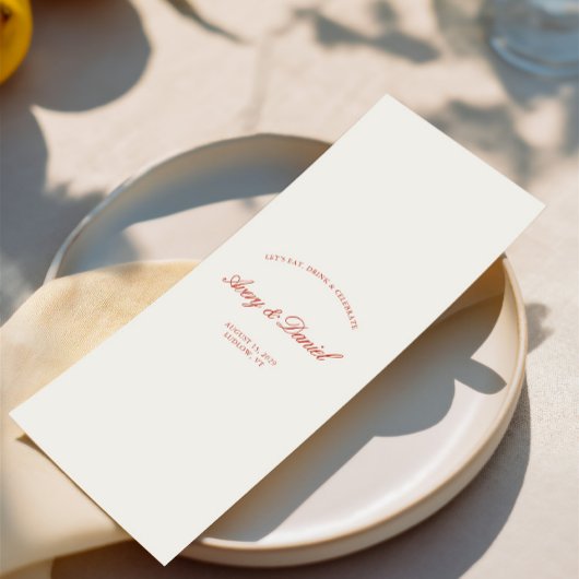 Elegant  Rood & Ivoor Trouwdiner Menu