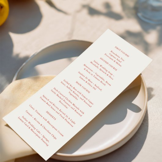 Elegant  Rood & Ivoor Trouwdiner Menu