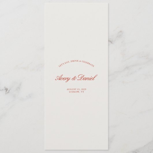 Elegant  Rood & Ivoor Trouwdiner Menu (Voorkant)