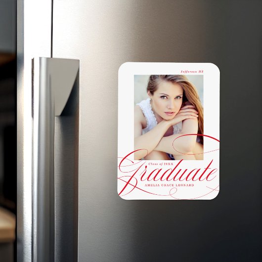 Elegant rood kalligrafie script foto Afstuderen Magneet