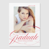 Elegant rood kalligrafie script foto Afstuderen Magnetische Uitnodiging (Voorkant)