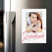 Elegant rood kalligrafie script foto Afstuderen Magnetische Uitnodiging