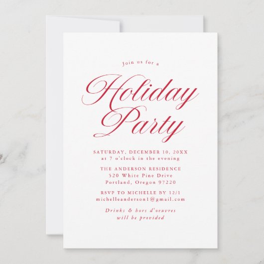 Elegant rood kalligrafie script vakantie feest kaart (Voorkant)