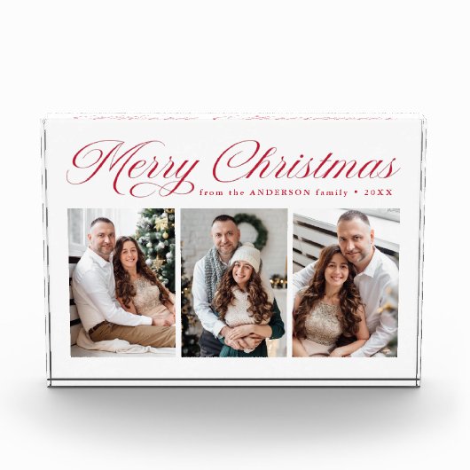 Elegant rood kalligrafie script vrolijk kerstfeest fotoblokken (Voorkant)