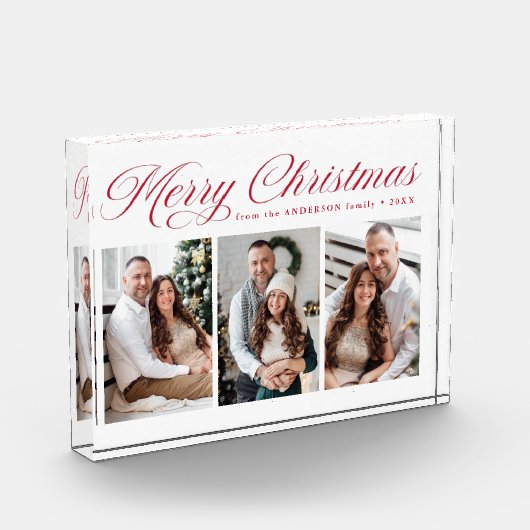 Elegant rood kalligrafie script vrolijk kerstfeest fotoblokken (Links)