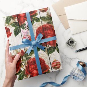 Elegant rood kerstbloempatroon cadeaupapier