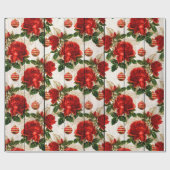 Elegant  rood kerstbloempatroon cadeaupapier (Vlak)