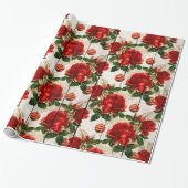 Elegant  rood kerstbloempatroon cadeaupapier (Uitgerold)