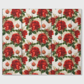 Elegant  rood kerstbloempatroon cadeaupapier (Vlak)