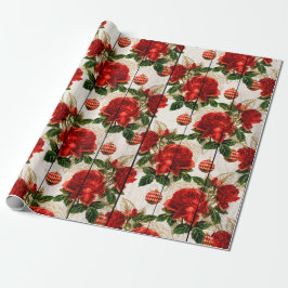 Elegant  rood kerstbloempatroon cadeaupapier